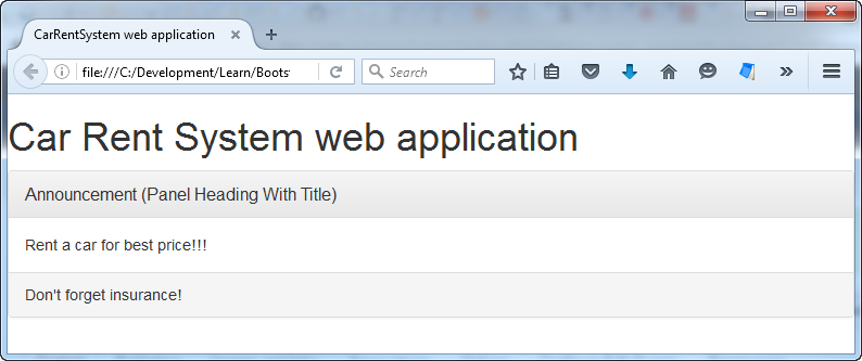 Bootstrap panel with heading and footer